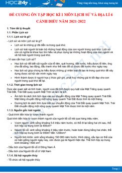 Đề cương ôn tập HK1 môn Lịch sử và Địa lí 6 Cánh diều năm 2021-2022