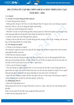 Đề cương ôn tập HK1 môn GDCD 6 Chân trời sáng tạo năm 2021-2022