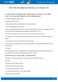Đề cương ôn tập học kì 1 môn Địa lí 11 năm 2021 - 2022 có đáp án