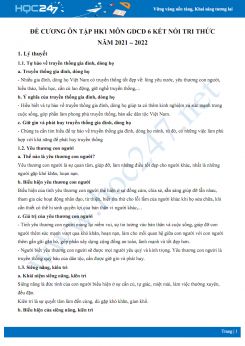 Đề cương ôn tập HK1 môn GDCD 6 Kết nối tri thức năm 2021-2022