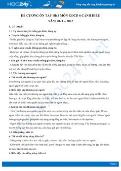 Đề cương ôn tập HK1 môn GDCD 6 Cánh diều năm 2021-2022