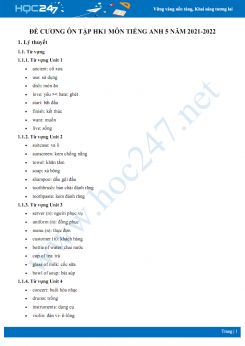 Đề cương ôn tập HK1 môn Tiếng Anh 5 năm 2021-2022