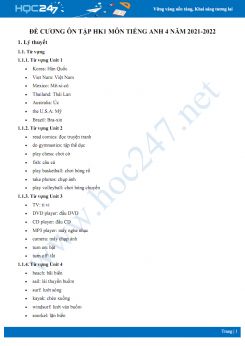 Đề cương ôn tập HK1 môn Tiếng Anh 4 năm 2021-2022