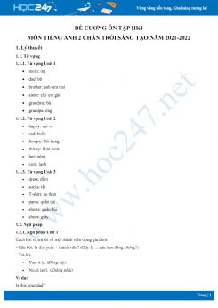 Đề cương ôn tập HK1 môn Tiếng Anh 2 Chân trời sáng tạo năm 2021-2022