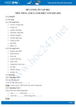 Đề cương ôn tập HK1 môn Tiếng Anh 2 Cánh diều năm 2021-2022