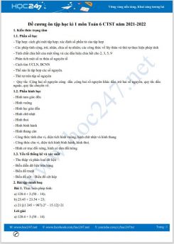 Đề cương ôn tập học kì 1 môn Toán 6 Chân trời sáng tạo năm 2021-2022