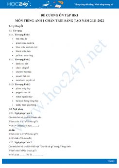 Đề cương ôn tập HK1 môn Tiếng Anh 1 Chân trời sáng tạo năm 2021-2022