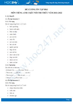 Đề cương ôn tập HK1 môn Tiếng Anh 1 Kết nối tri thức năm 2021-2022