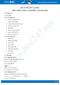 Đề cương ôn tập HK1 môn Tiếng Anh 1 Cách diều năm 2021-2022