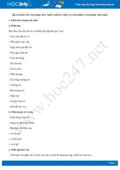Đề cương ôn tập HK1 môn Tiếng Việt 2 Cánh diều năm học 2021-2022