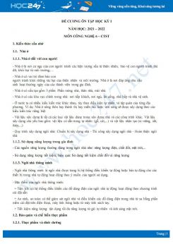 Đề cương ôn tập học kì 1 môn Công nghệ 6 Chân trời sáng tạo năm 2021 - 2022