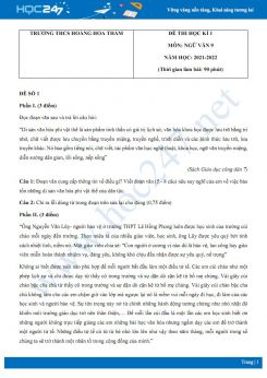 Bộ 5 đề thi HK1 môn Ngữ văn 9 có đáp án năm 2021-2022 Trường THCS Hoàng Hoa Thám