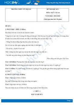 Bộ 5 đề thi HK1 môn Ngữ văn 10 có đáp án năm 2021-2022 Trường THPT Võ Thị Sáu