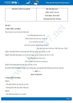 Bộ 5 đề thi HK1 môn Ngữ văn 10 có đáp án năm 2021-2022 Trường THPT Gia Định