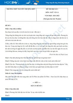 Bộ 4 đề thi HK1 môn Ngữ văn 11 có đáp án năm 2021-2022 Trường THPT Nguyễn Thượng Hiền