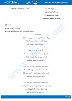 Bộ 5 đề thi HK1 môn Ngữ văn 11 có đáp án năm 2021-2022 Trường THPT Trần Phú