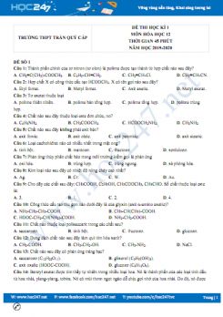 Bộ 5 đề thi HK1 môn Hóa học 12 có đáp án năm 2021-2022 Trường THPT Trần Quý Cáp