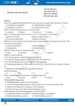 Bộ 5 đề thi HK1 môn Hóa học 12 có đáp án năm 2021-2022 Trường THPT Ngô Quyền