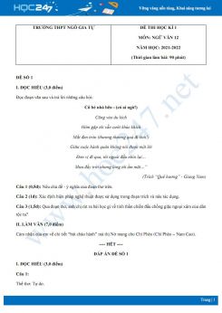 Bộ 4 đề thi HK1 môn Ngữ văn 12 có đáp án năm 2021-2022 Trường THPT Ngô Gia Tự