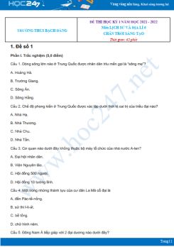 Bộ 4 đề thi HK1 môn Lịch sử và Địa lí 6 CTST có đáp án năm 2021-2022 Trường THCS Bạch Đằng