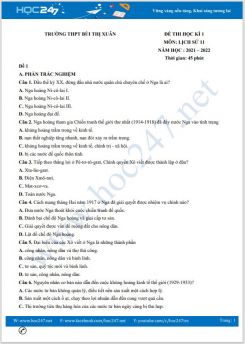 Bộ 5 đề thi HK1 môn Lịch sử 11 có đáp án năm 2021-2022 Trường THPT Bùi Thị Xuân