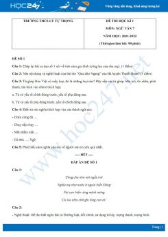 Bộ 5 đề thi HK1 môn Ngữ văn 7 có đáp án năm 2021-2022 Trường THCS Lý Tự Trọng