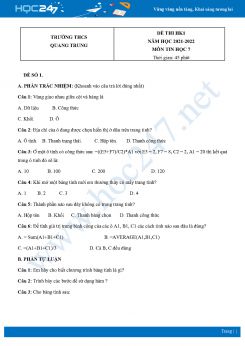 Bộ 4 Đề thi HK1 môn Tin học 7 năm 2021 - 2022 Trường THCS Quang Trung có đáp án