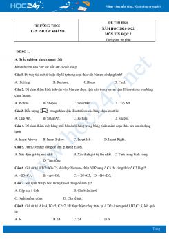 Bộ 4 Đề thi HK1 môn Tin học 7 năm 2021 - 2022 Trường THCS Tân Phước Khánh có đáp án