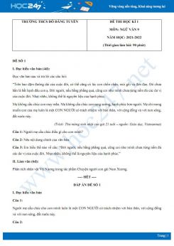 Bộ 5 đề thi HK1 môn Ngữ văn 9 có đáp án năm 2021-2022 Trường THCS Đỗ Đăng Tuyển