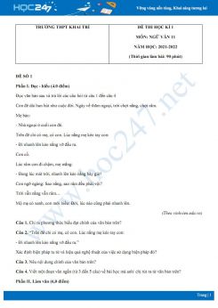 Bộ 4 đề thi HK1 môn Ngữ văn 11 có đáp án năm 2021-2022 Trường THPT Khai Trí