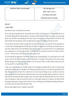 Bộ 5 đề thi HK1 môn Ngữ văn 11 có đáp án năm 2021-2022 Trường THPT Thanh Khê