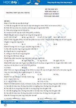Bộ 4 đề thi HK1 môn Hóa học 11 có đáp án năm 2021-2022 Trường THPT Quang Trung