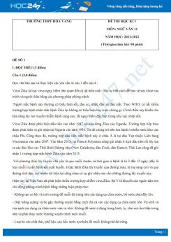 Bộ 5 đề thi HK1 môn Ngữ văn 11 có đáp án năm 2021-2022 Trường THPT Hòa Vang