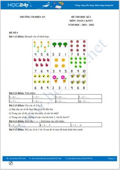 Bộ 3 đề thi HK1 môn Toán 1 KNTT có đáp án năm 2021-2022 Trường TH Điện An