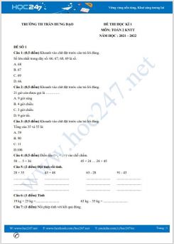 Bộ đề thi HK1 môn Toán 2 KNTT có đáp án năm 2021-2022 Trường TH Trần Hưng Đạo