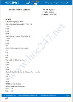 Bộ đề thi HK1 môn Toán 3 có đáp án năm 2021-2022 Trường TH Kim Đồng
