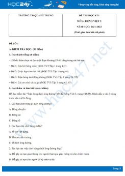 Bộ 3 đề thi HK1 môn Tiếng Việt 3 có đáp án năm 2021-2022 Trường TH Quang Trung