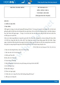 Bộ 3 đề thi HK1 môn Tiếng Việt 4 có đáp án năm 2021-2022 Trường TH Phù Đổng