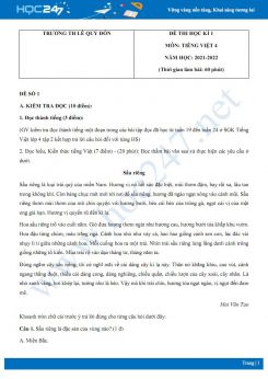 Bộ 3 đề thi HK1 môn Tiếng Việt 4 có đáp án năm 2021-2022 Trường TH Lê Quý Đôn