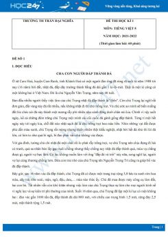 Bộ 3 đề thi HK1 môn Tiếng Việt 5 có đáp án năm 2021-2022 Trường TH Trần Đại Nghĩa