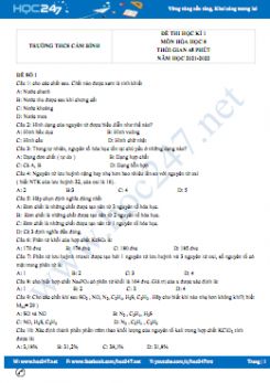 Bộ 5 đề thi HK1 môn Hóa học 8 có đáp án năm 2021-2022 Trường THCS Cẩm Bình