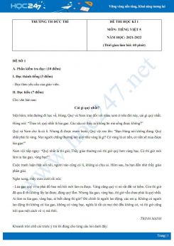 Bộ 3 đề thi HK1 môn Tiếng Việt 5 có đáp án năm 2021-2022 Trường TH Đức Trí