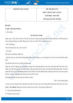 Đề thi HK1 môn Tiếng Việt 2 KNTT có đáp án năm 2021-2022 Trường TH Nam Hà