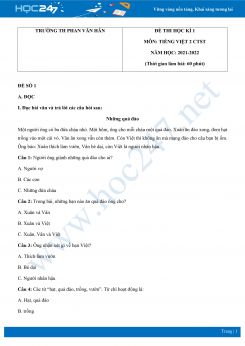 Bộ 3 đề thi HK1 môn Tiếng Việt 2 CTST có đáp án năm 2021-2022 Trường TH Phan Văn Hân