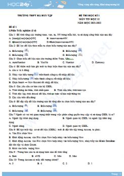 Bộ 5 đề thi HK1 môn Tin học 12 năm 2021-2022 có đáp án Trường THPT Quế Phong