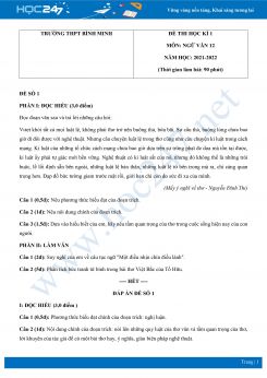 Bộ 5 đề thi HK1 môn Ngữ văn 12 có đáp án năm 2021-2022 Trường THPT Bình Minh