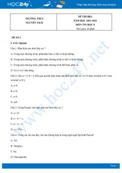 Bộ 4 Đề thi HK1 môn Tin học 8 năm 2021 - 2022 Trường THCS Nguyễn Trãi có đáp án