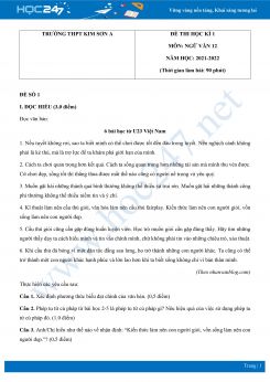 Bộ 4 đề thi HK1 môn Ngữ văn 12 có đáp án năm 2021-2022 Trường THPT Kim Sơn A