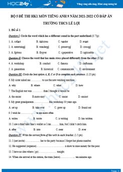 Bộ 5 đề thi HK1 môn Tiếng Anh 9 năm 2021-2022 có đáp án Trường THCS Lê Lợi