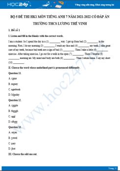 Bộ 5 đề thi HK1 môn Tiếng Anh 7 năm 2021-2022 có đáp án Trường THCS Lương Thế Vinh